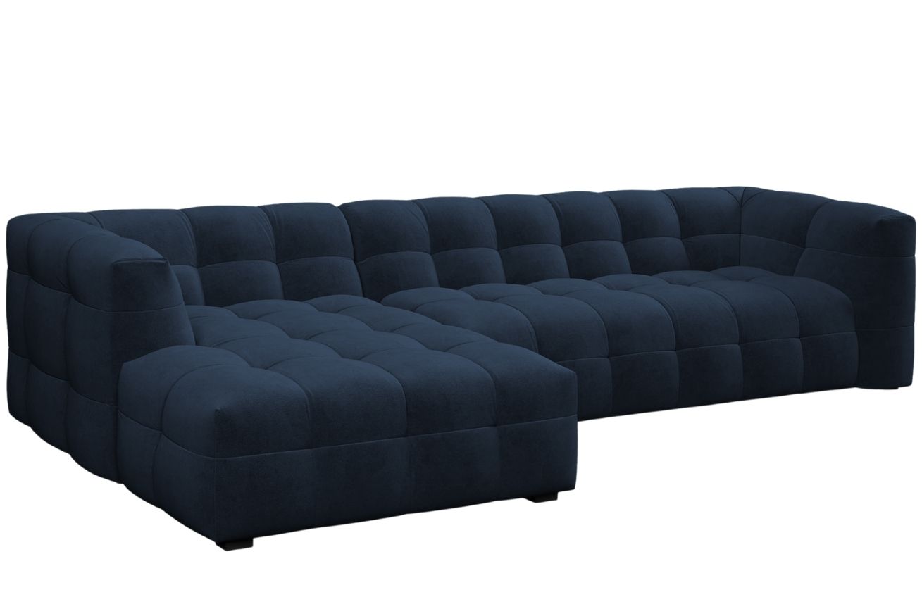 Královsky modrá sametová pětimístná rohová pohovka Windsor & Co Vesta 320 cm, levá