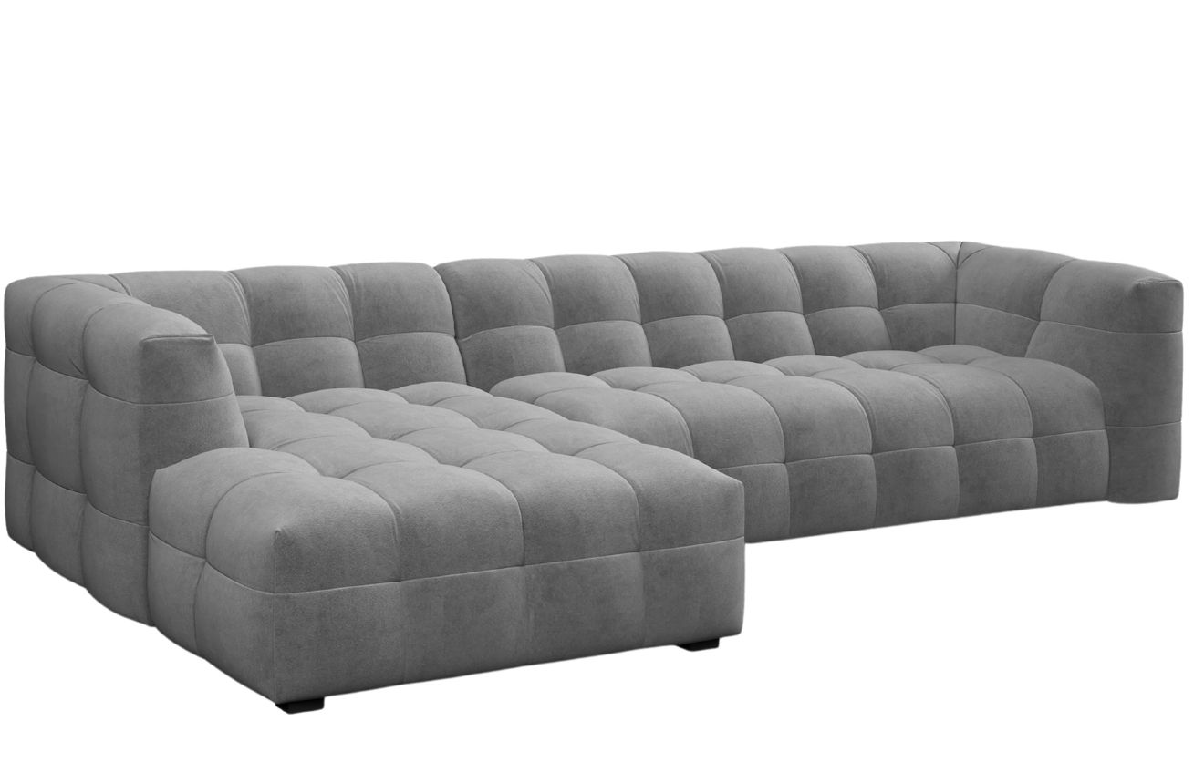 Šedá sametová pětimístná rohová pohovka Windsor & Co Vesta 320 cm, levá