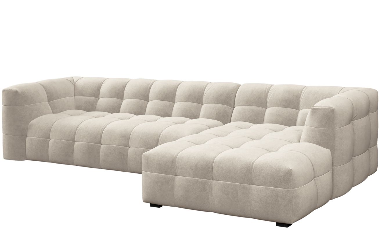 Béžová sametová pětimístná rohová pohovka Windsor & Co Vesta 320 cm, pravá
