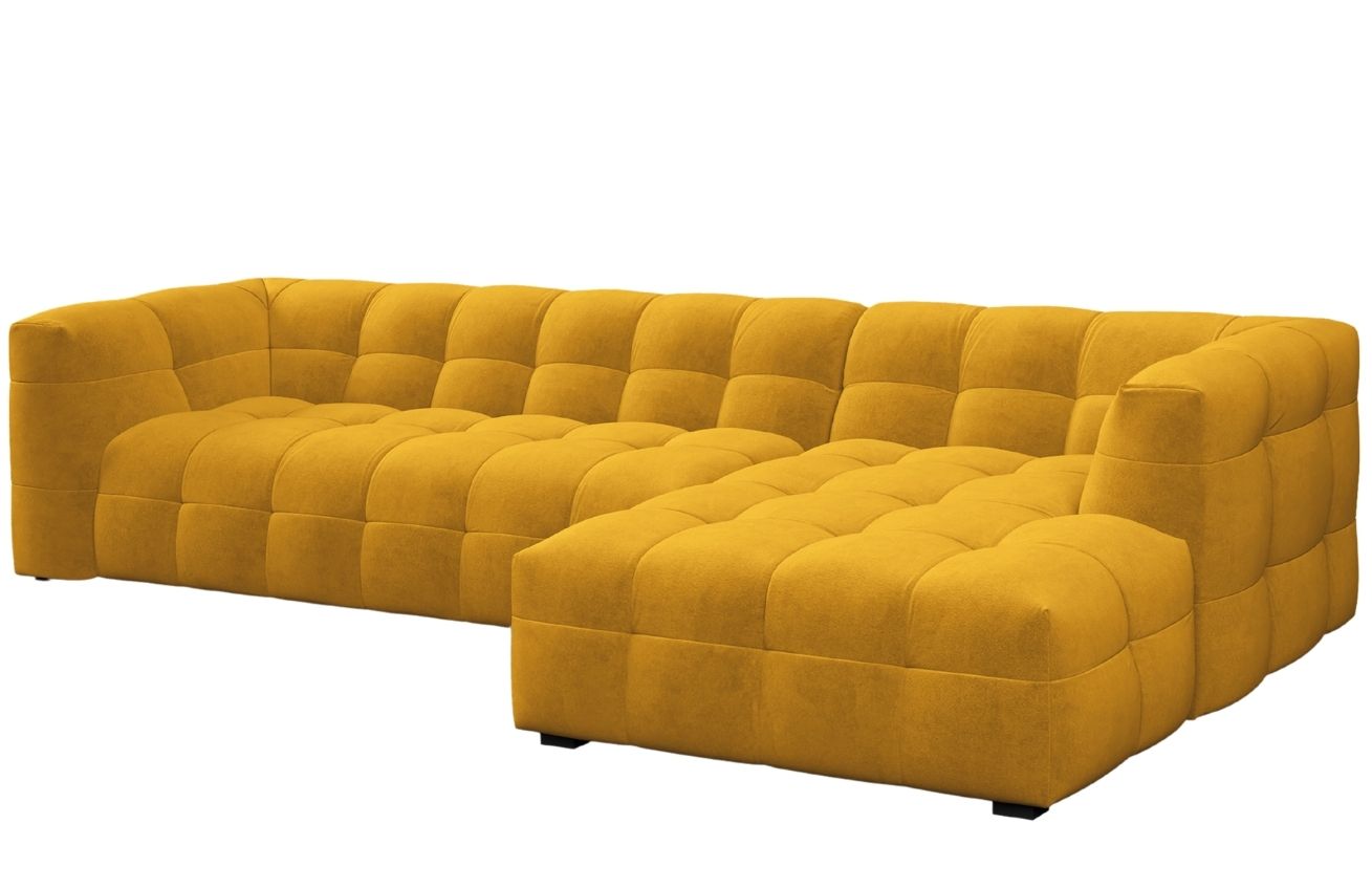 Žlutá sametová pětimístná rohová pohovka Windsor & Co Vesta 320 cm, pravá