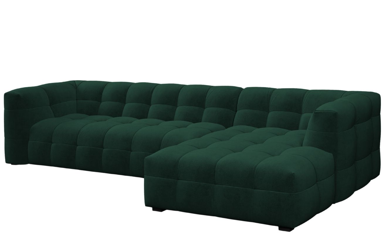 Lahvově zelená sametová pětimístná rohová pohovka Windsor & Co Vesta 320 cm, pravá