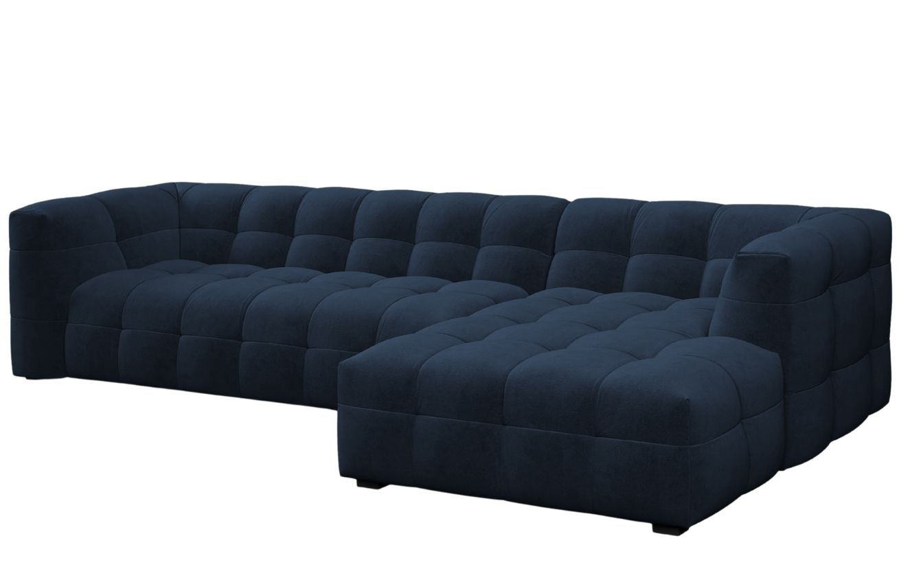 Královsky modrá sametová pětimístná rohová pohovka Windsor & Co Vesta 320 cm, pravá