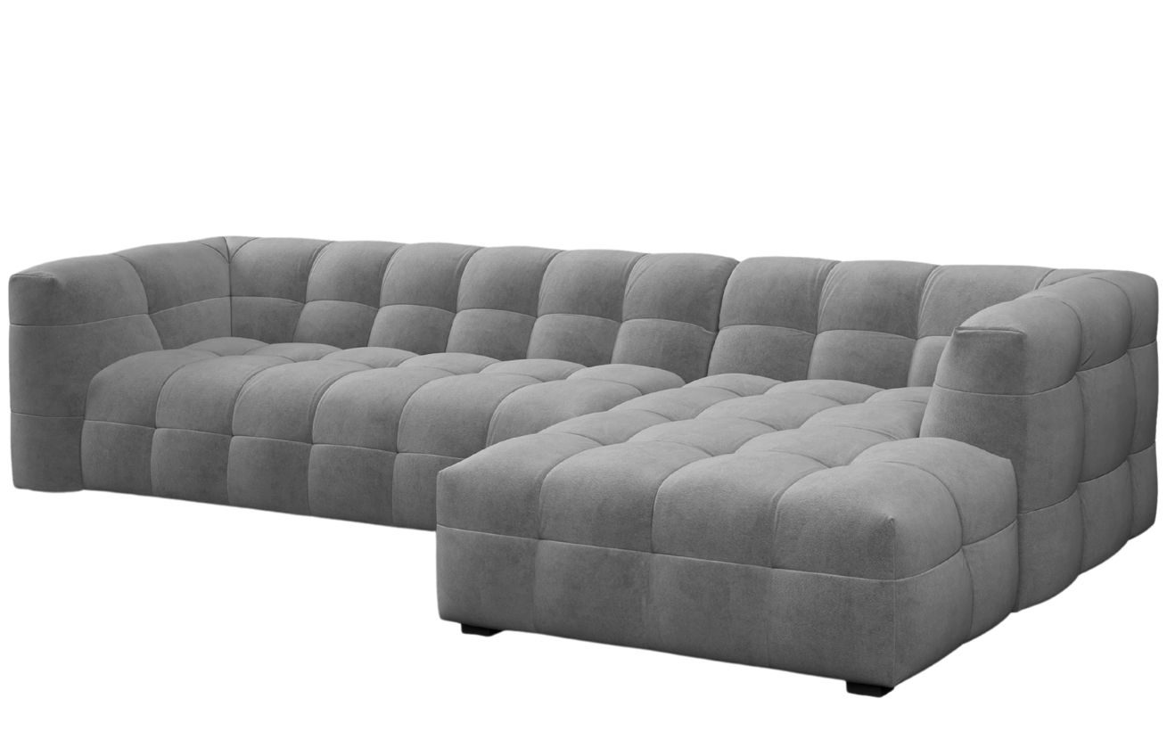 Šedá sametová pětimístná rohová pohovka Windsor & Co Vesta 320 cm, pravá