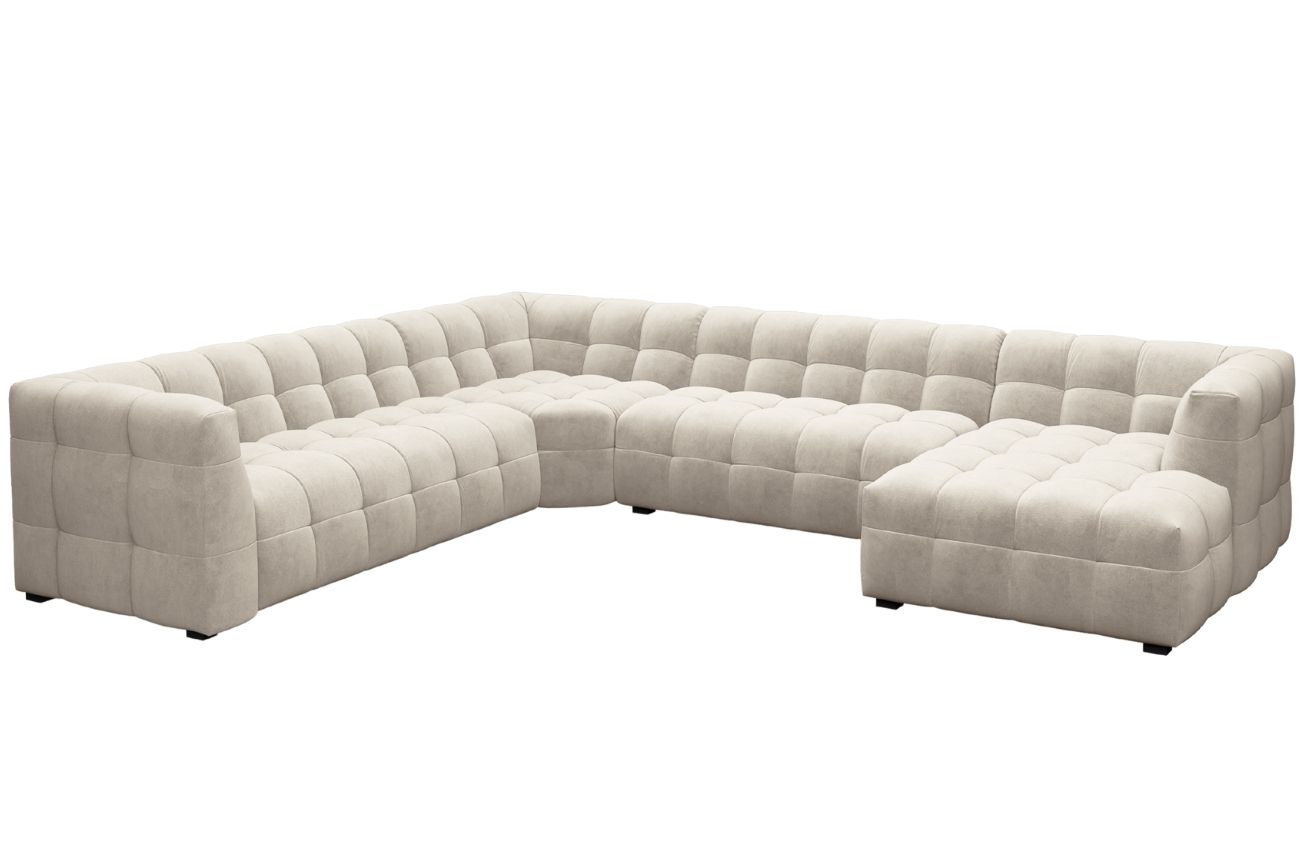 Béžová sametová osmimístná rohová pohovka Windsor & Co Vesta 378 cm, levá