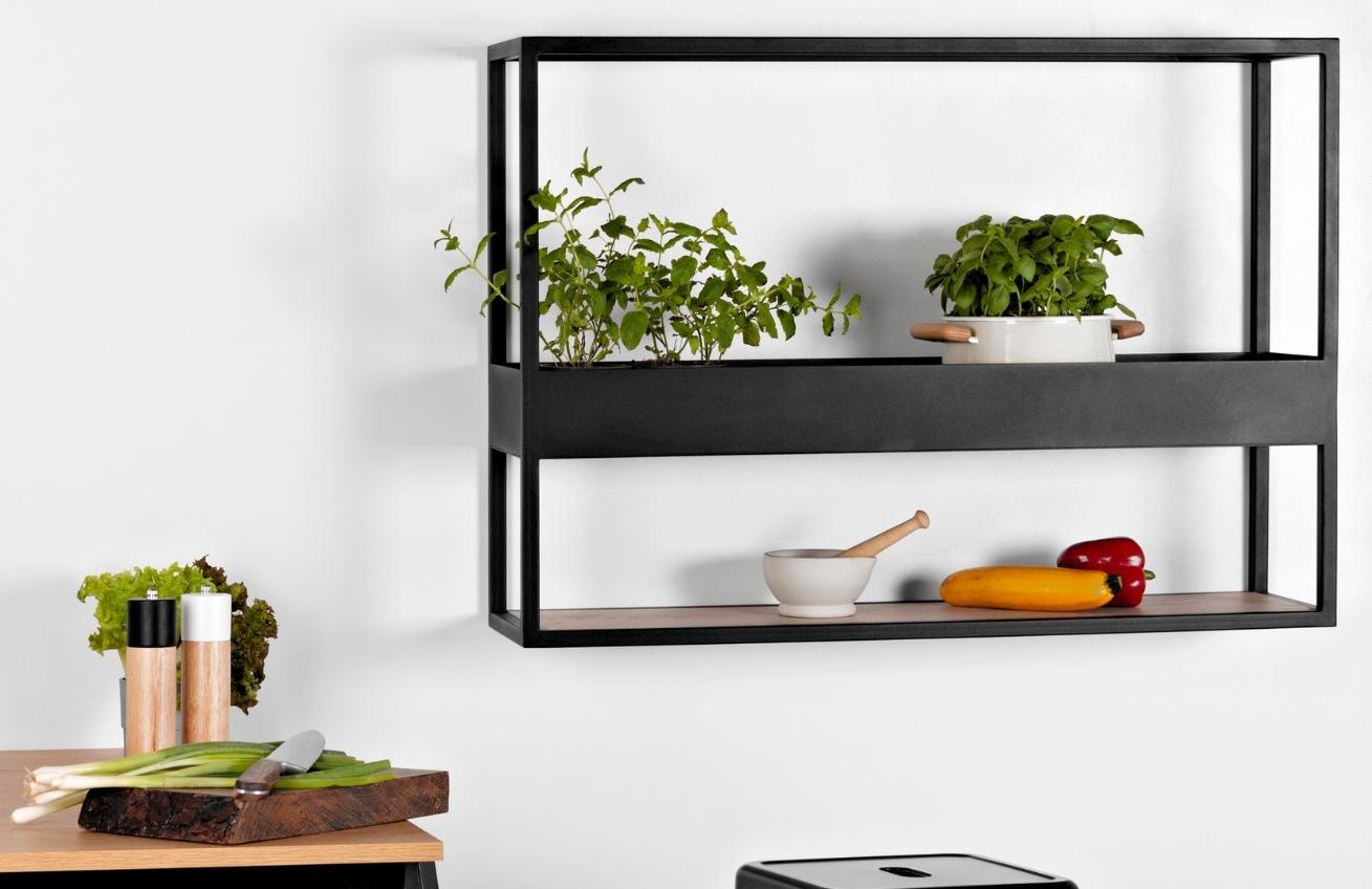 Nordic Design Černý kovový nástěnný regál Herbie 100 x 25 cm