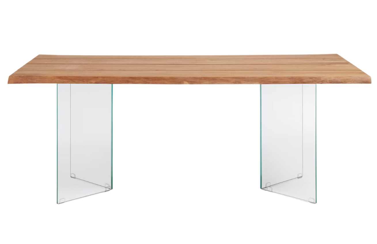 Dubový jídelní stůl Kave Home Lotty 180 x 100 cm se skleněnou podnoží