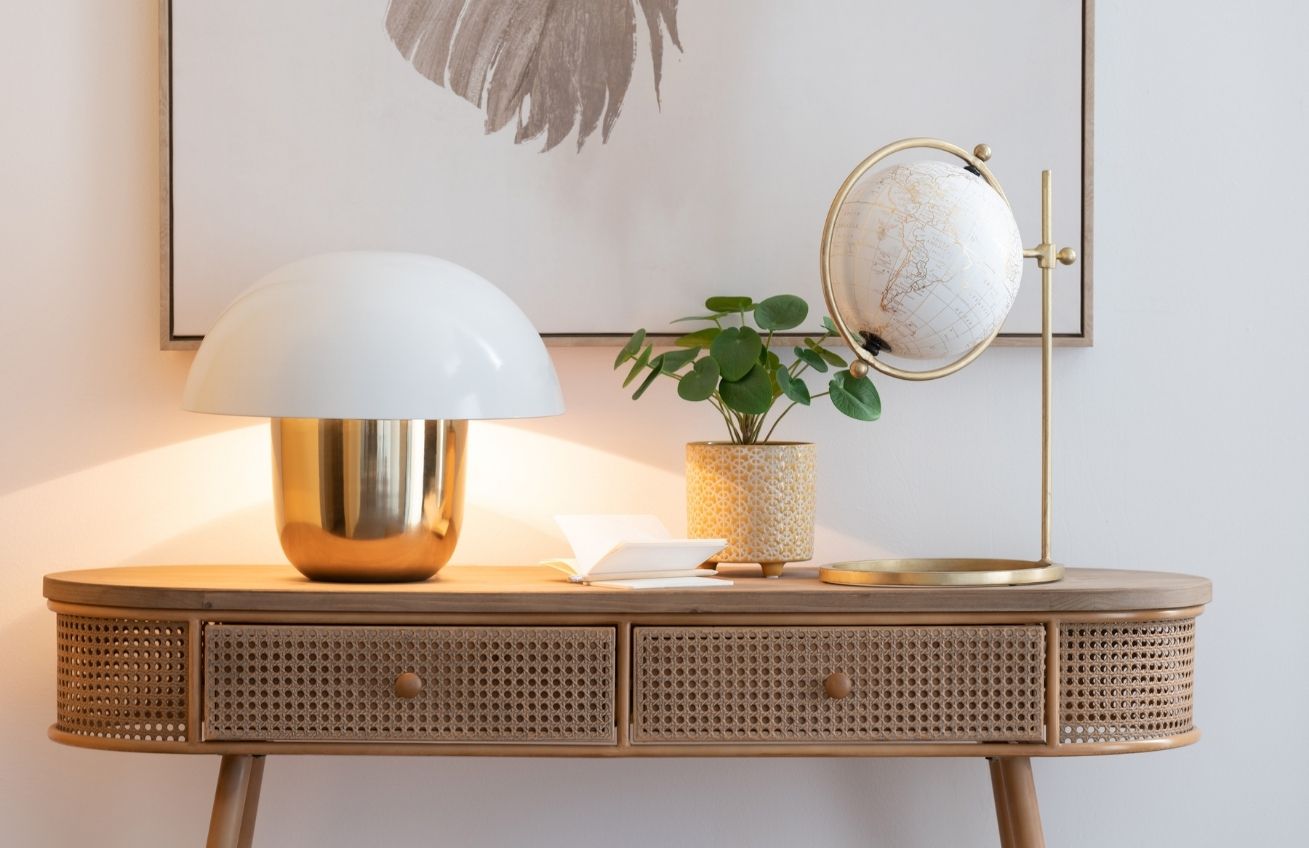 Bílo zlatá kovová stolní lampa J-line Mushroom L