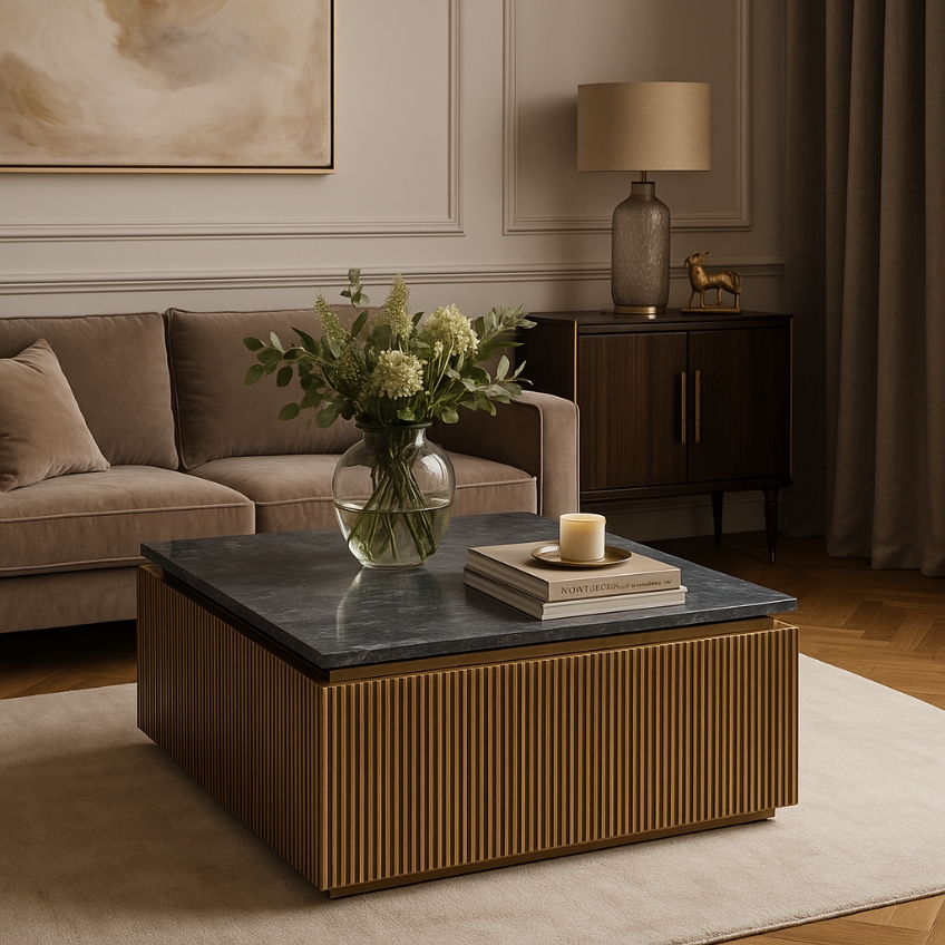 Černý mramorový konferenční stolek Richmond Ironville 90 x 90 cm