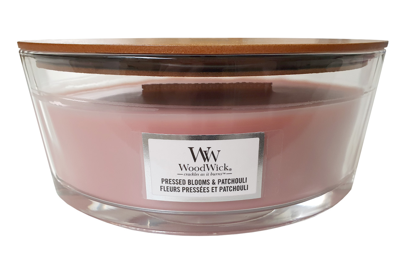 Vonná svíčka WoodWick loď, Pressed Blooms & Patchouli