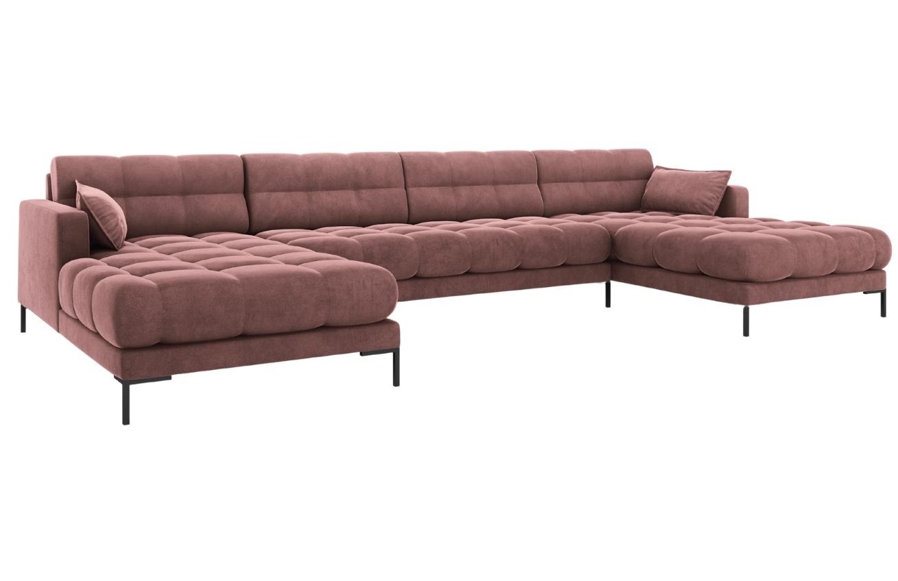 Růžov&aacute; sametov&aacute; &scaron;estim&iacute;stn&aacute; rohov&aacute; pohovka do "U" MICADONI MAMAIA 383 cm s černou podnož&iacute;