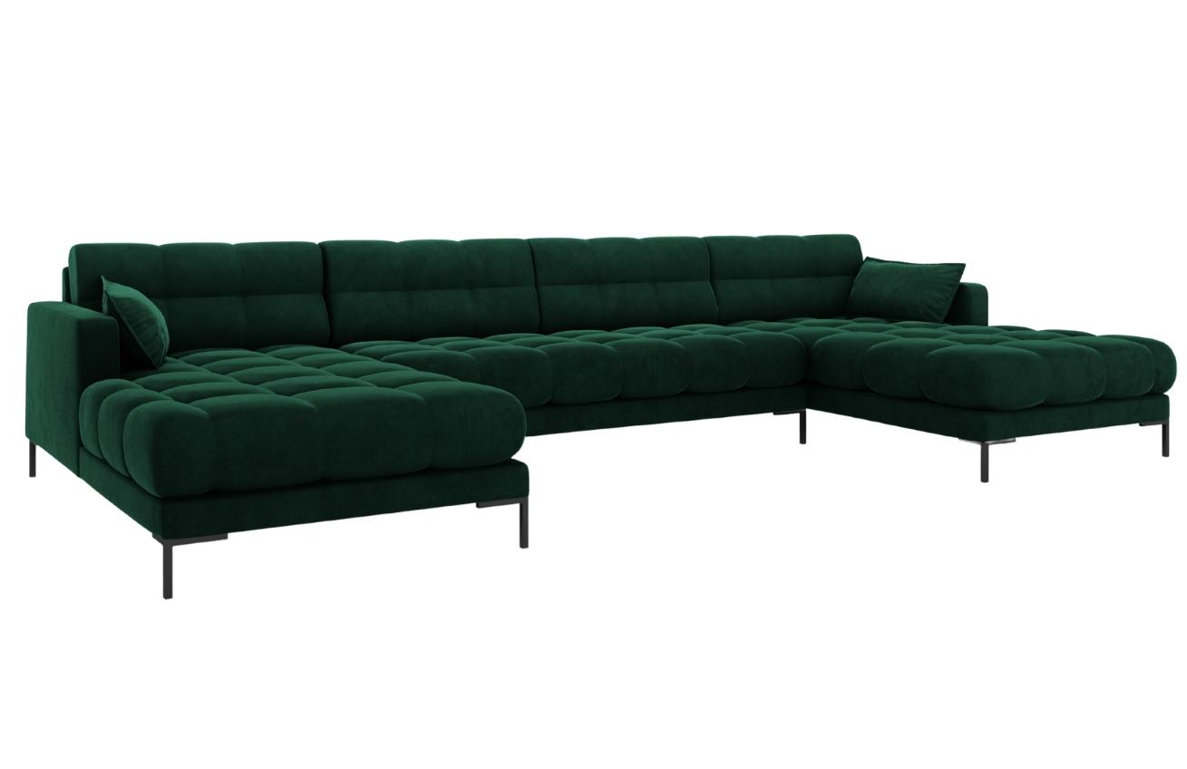 Tmavě zelen&aacute; sametov&aacute; &scaron;estim&iacute;stn&aacute; rohov&aacute; pohovka do "U" MICADONI MAMAIA 383 cm s černou podnož&iacute;