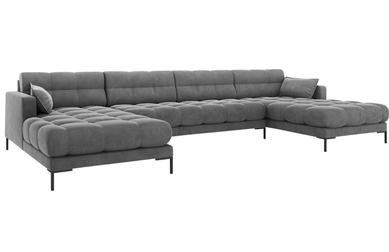 &Scaron;ed&aacute; sametov&aacute; &scaron;estim&iacute;stn&aacute; rohov&aacute; pohovka do "U" MICADONI MAMAIA 383 cm s černou podnož&iacute;