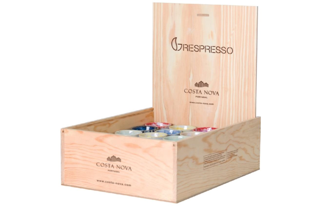 Dřevěný box s 40 barevnými šálky na espresso COSTA NOVA GRESPRESSO 0,1 l