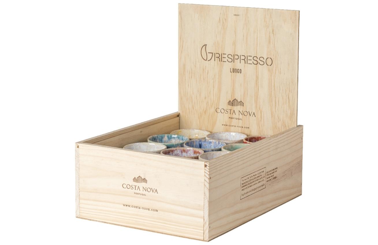 Dřevěný box s 24 barevnými šálky na lungo COSTA NOVA GRESPRESSO 0,21 l