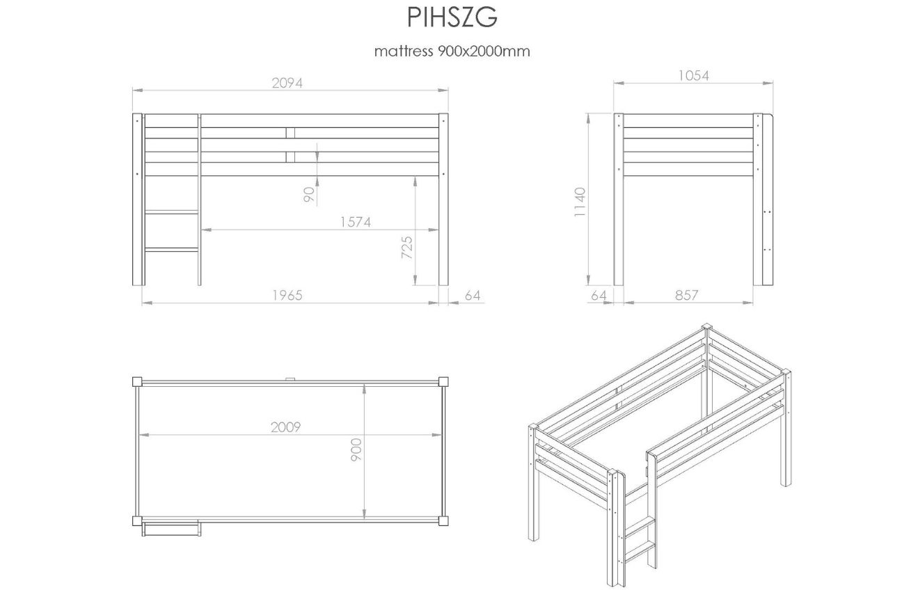 Borovicová patrová postel Vipack Pino II. 90 x 200 cm
