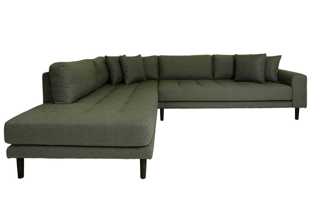 Nordic Living Olivově zelená látková rohová pohovka Limo 257 cm, levá
