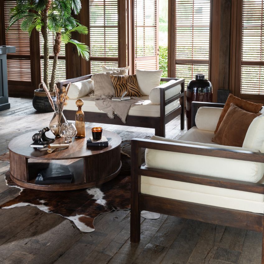 Hnědý masivní mangový konferenční stolek J-line Trana 120 cm