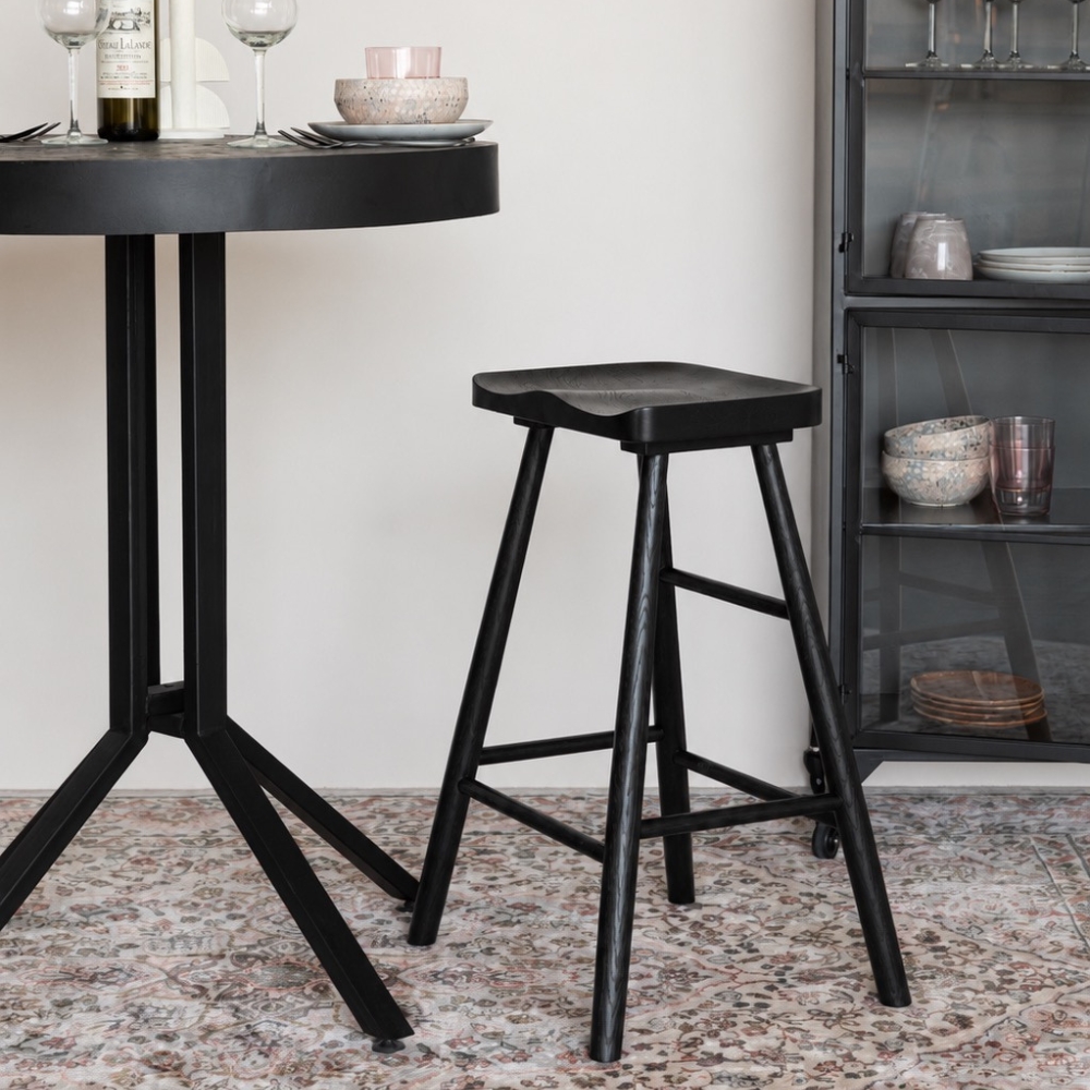 White Label Černá dubová barová židle VANDER 64 cm