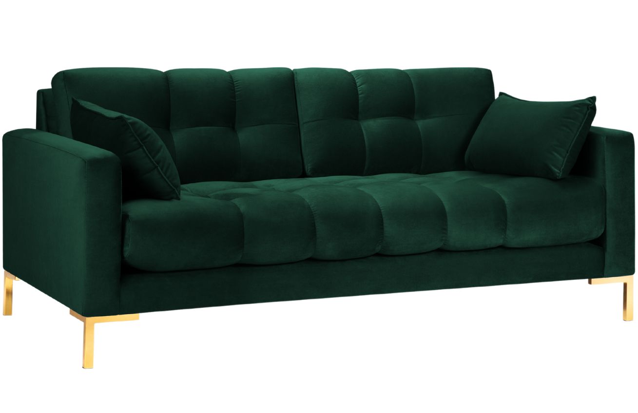 Tmavě zelen&aacute; sametov&aacute; tř&iacute;m&iacute;stn&aacute; pohovka MICADONI Mamaia 177 cm se zlatou podnož&iacute;