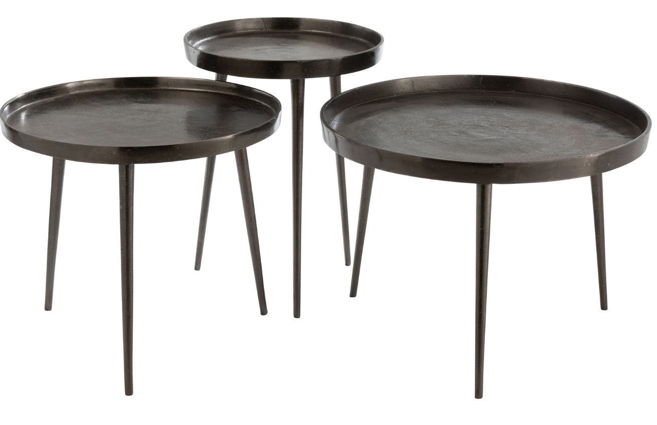 Set tří tmavě šedých odkládacích stolků J-line Treyon 40/51,5/61,5 cm