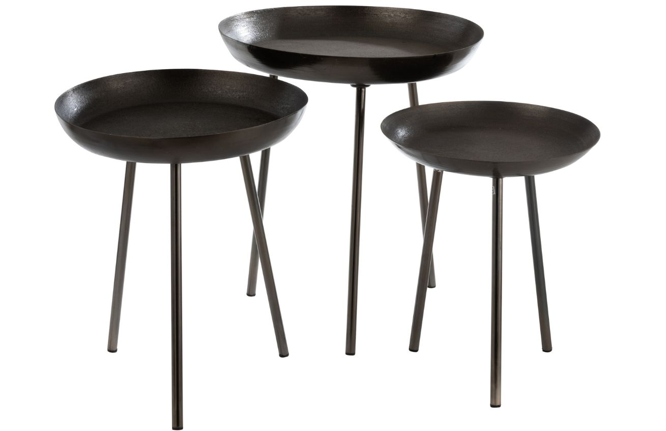Set tří tmavě šedých odkládacích stolků J-line Treyon 38,5/44/50 cm