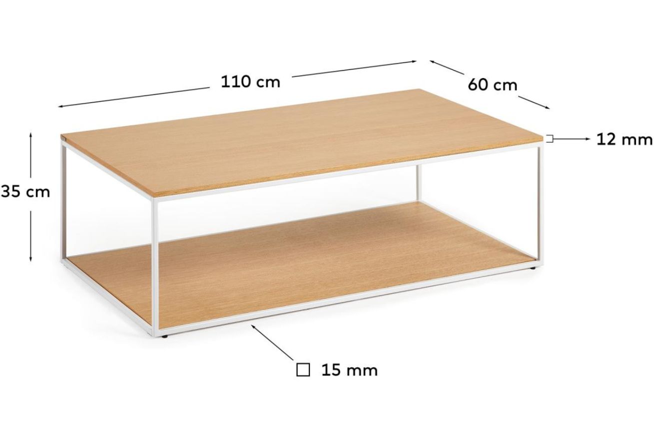 Dubový konferenční stolek Kave Home Yoana 110 x 60 cm s bílou podnoží