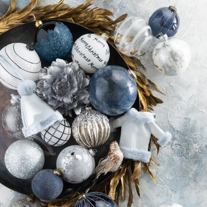 Set šesti modrých skleněných vánočních ozdob J-Line Natal 8 cm