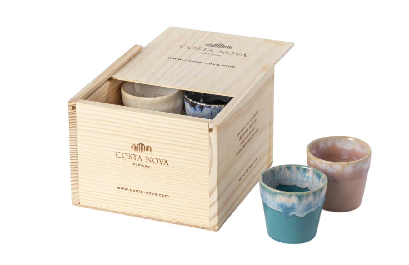Dřevěný box s 8 barevnými šálky na espresso COSTA NOVA GRESPRESSO 0,1 l