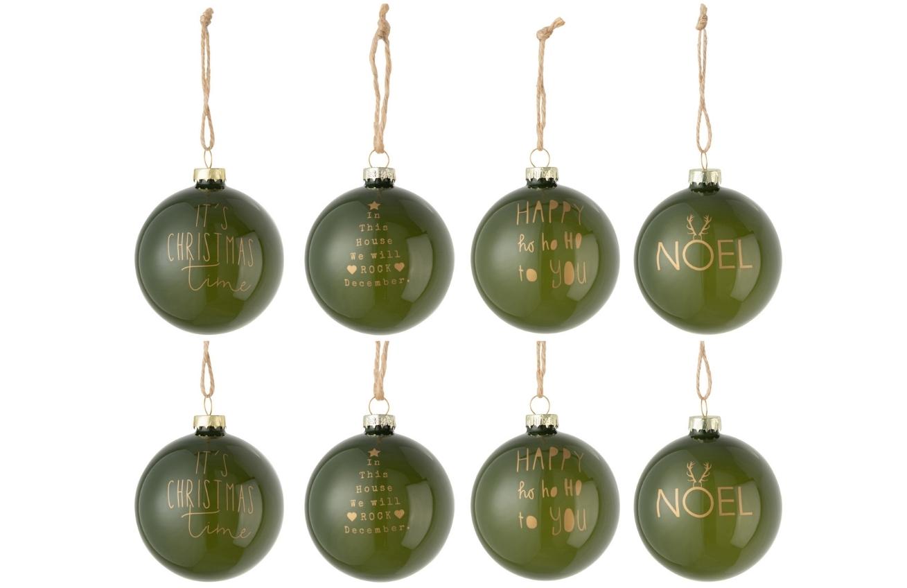 Set osmi zelených skleněných vánočních ozdob J-Line Gore 8,5 cm