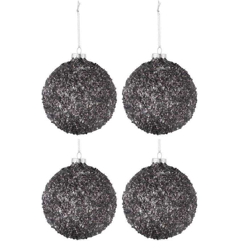 Set čtyř šedých skleněných vánočních ozdob J-Line Pia 10,5 cm