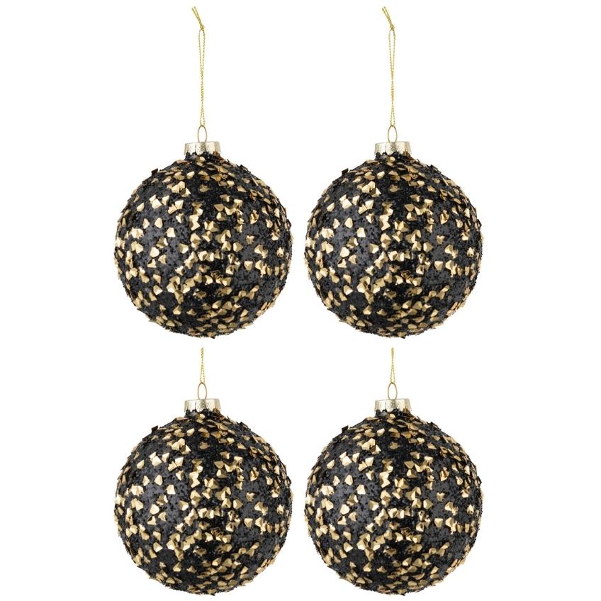 Set čtyř zlato-černých skleněných vánočních ozdob J-line Opala 11 cm