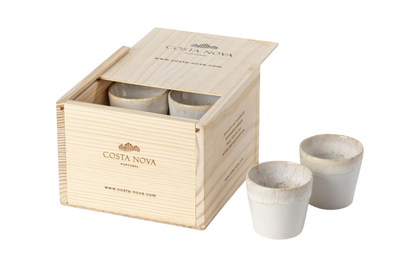 Dřevěný box s 8 bílými šálky na espresso COSTA NOVA GRESPRESSO 0,1 l