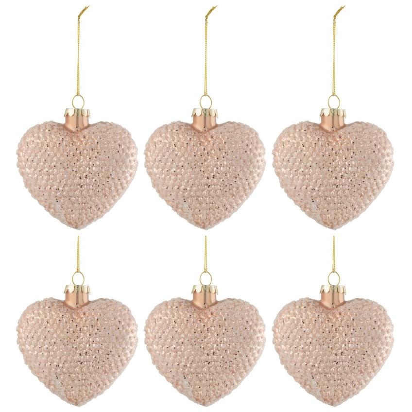 Set šesti růžových skleněných vánočních ozdob J-Line Azon 9,5 cm