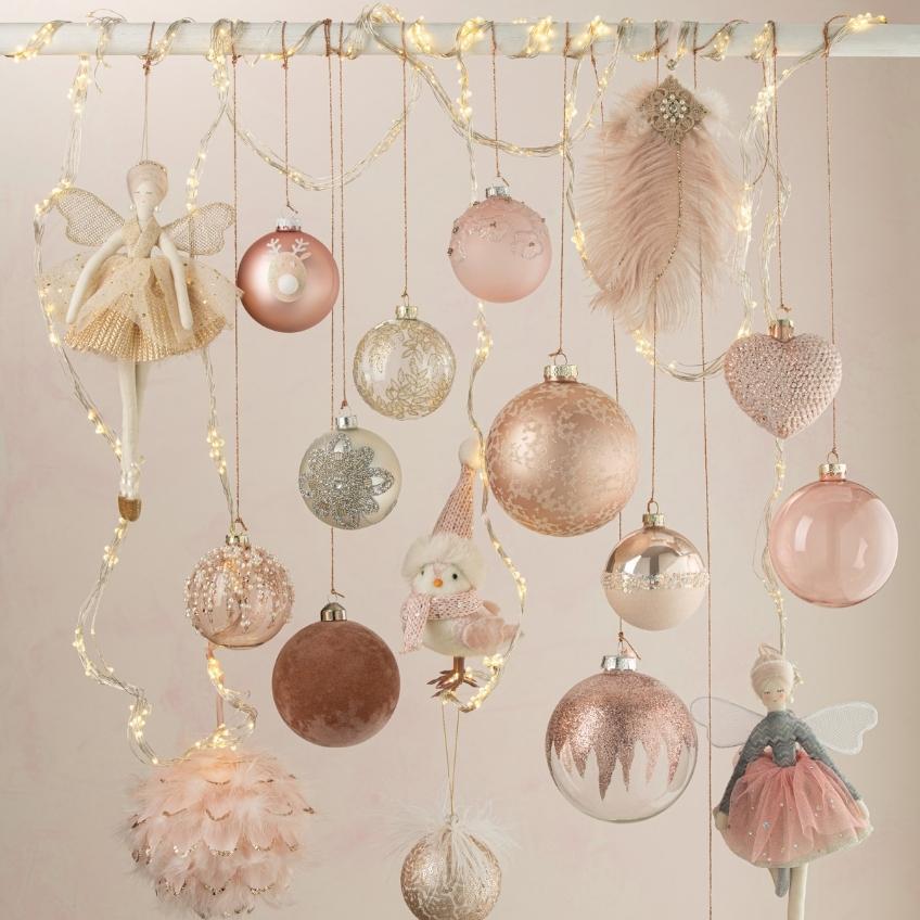 Set čtyř růžových skleněných vánočních ozdob J-Line Pearl 12 cm
