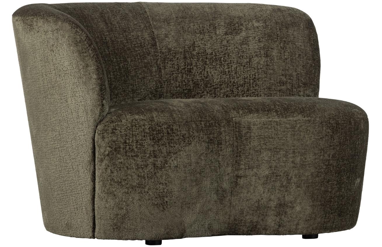 WOOOD Tmavě zelené látkové lounge křeslo Stania 112 cm, levé