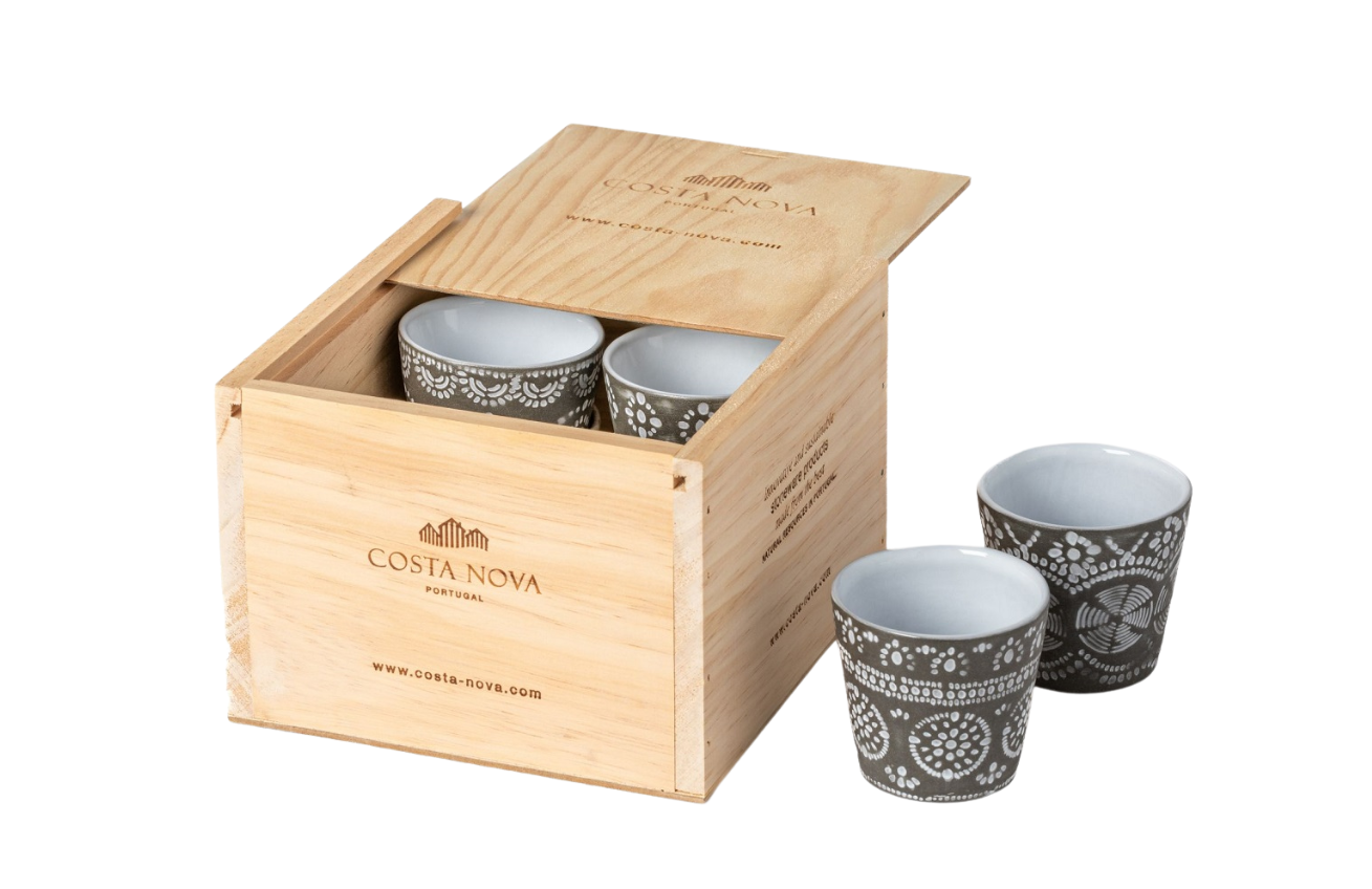 Dřevěný box s 8 šedými šálky na espresso COSTA NOVA GRESPRESSO ECO GRES 0,1 l