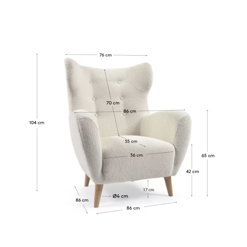 Bílé látkové bouclé křeslo Kave Home Patio