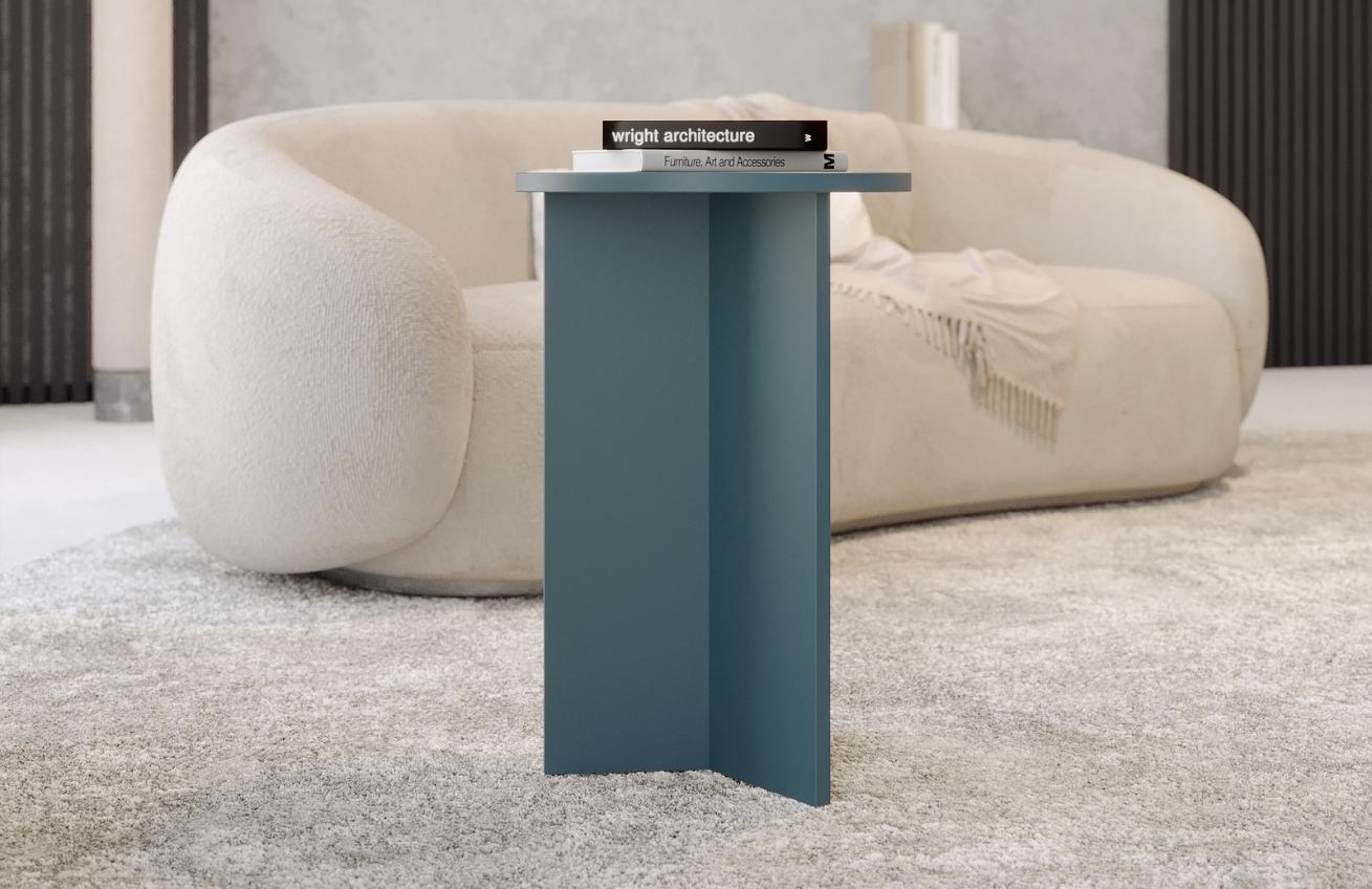 Petrolejově modrý vysoký kulatý odkládací stolek MOJO MINIMAL 39,5 cm