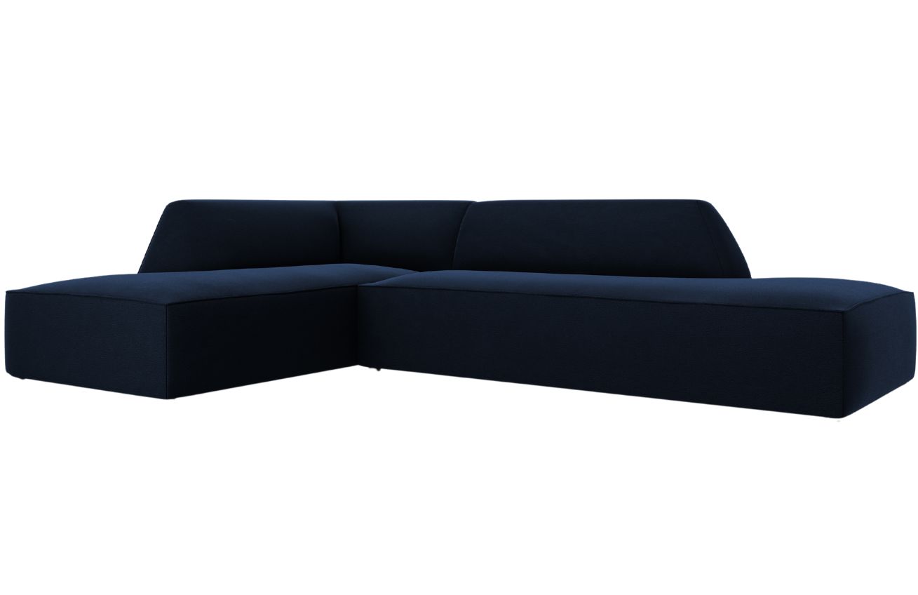 Kr&aacute;lovsky modr&aacute; sametov&aacute; rohov&aacute; pohovka MICADONI Ruby 273 cm, lev&aacute;