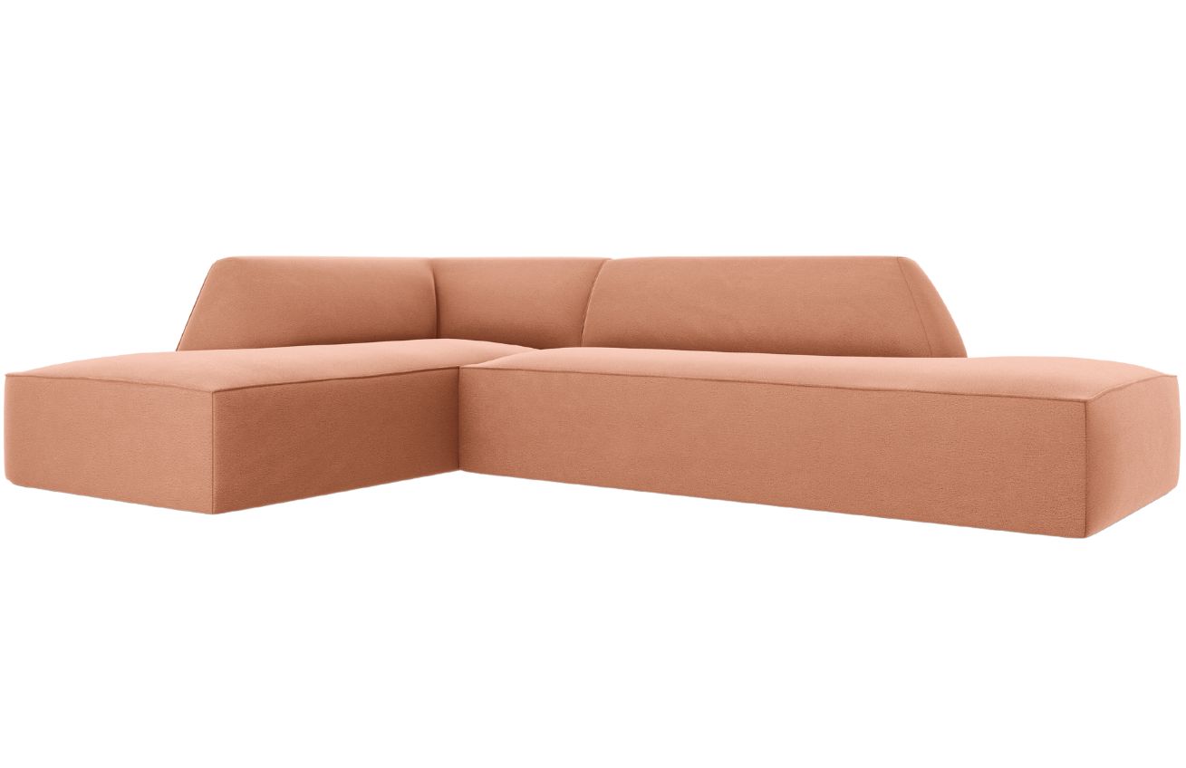 Růžov&aacute; sametov&aacute; rohov&aacute; pohovka MICADONI Ruby 273 cm, lev&aacute;