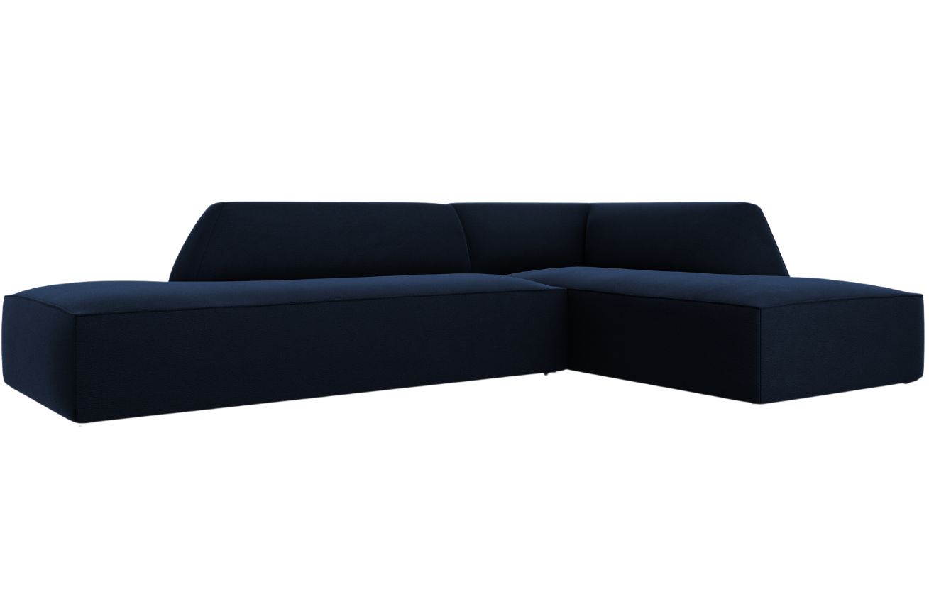 Kr&aacute;lovsky modr&aacute; sametov&aacute; rohov&aacute; pohovka MICADONI Ruby 273 cm,  prav&aacute;