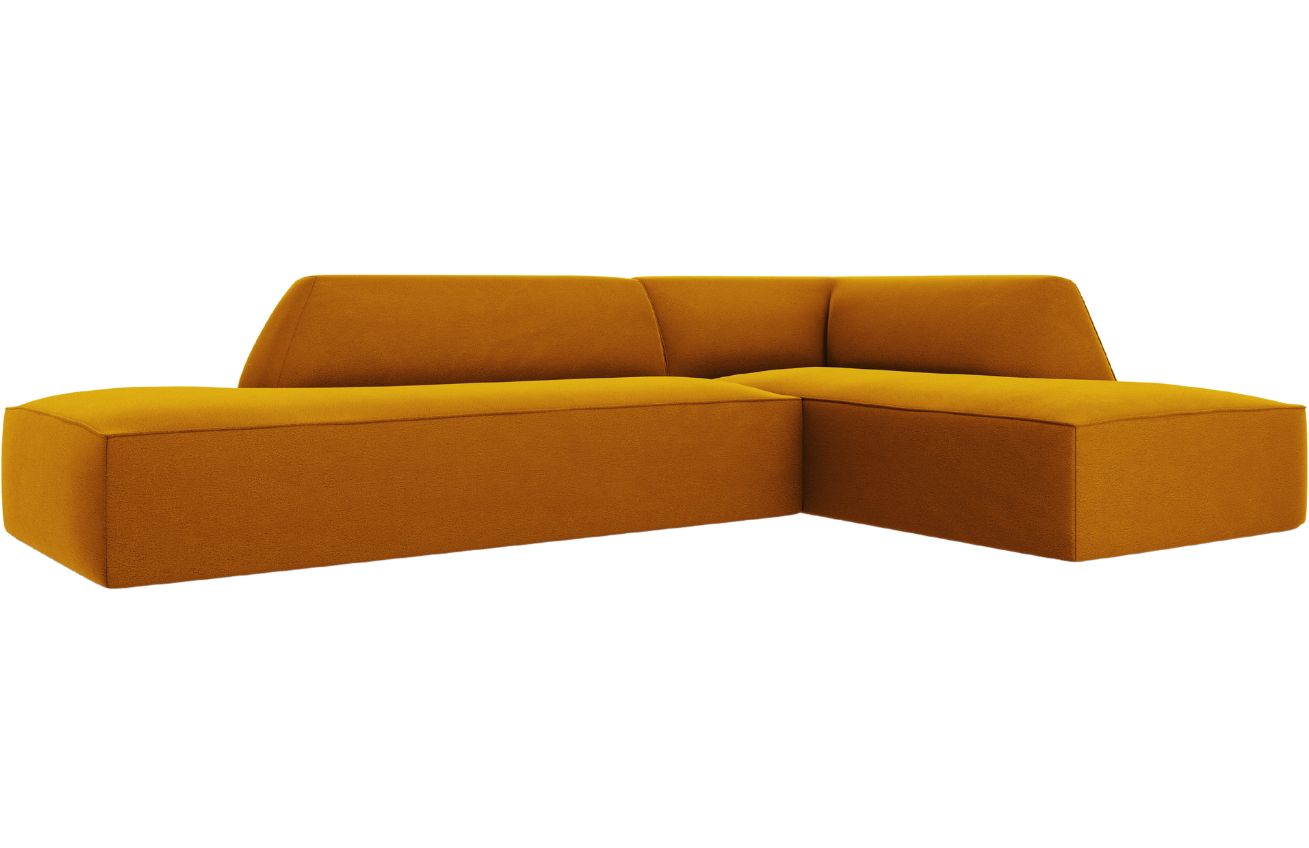 Žlut&aacute; sametov&aacute; rohov&aacute; pohovka MICADONI Ruby 273 cm, prav&aacute;