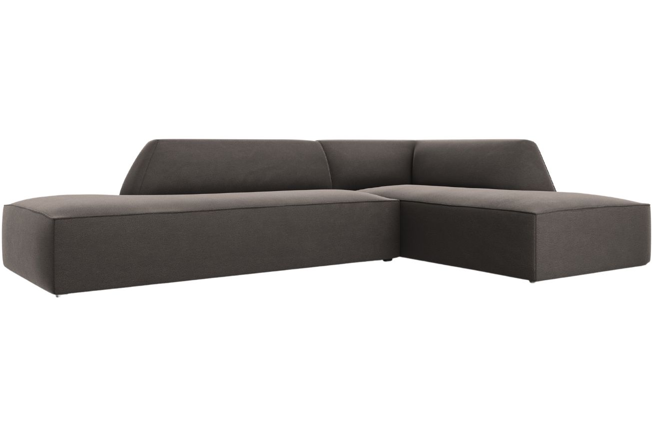 Tmavě &scaron;ed&aacute; sametov&aacute; rohov&aacute; pohovka MICADONI Ruby 273 cm, prav&aacute;