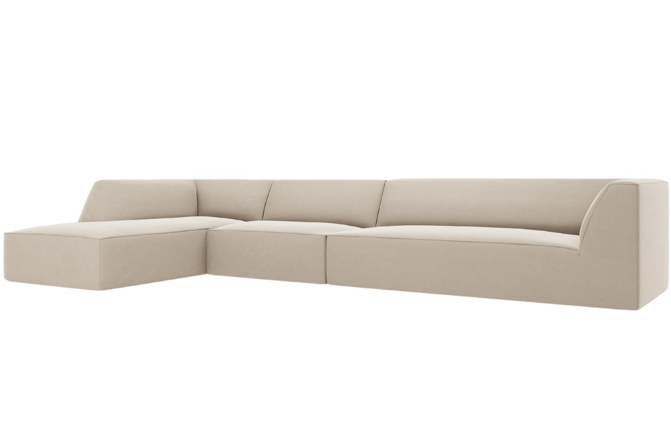 B&eacute;žov&aacute; sametov&aacute; rohov&aacute; pohovka MICADONI Ruby 366 cm, lev&aacute;