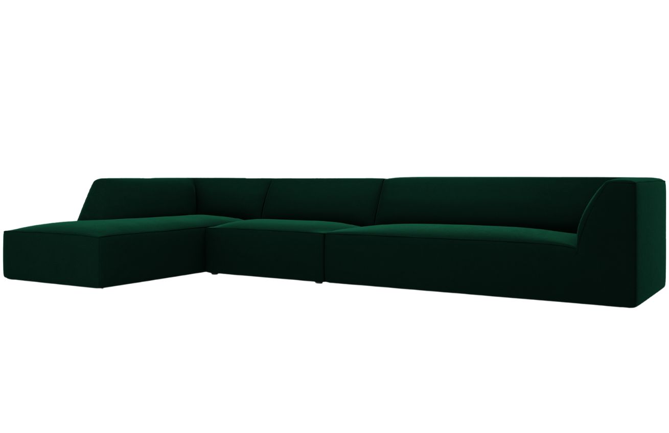 Zelen&aacute; sametov&aacute; rohov&aacute; pohovka MICADONI Ruby 366 cm, lev&aacute;