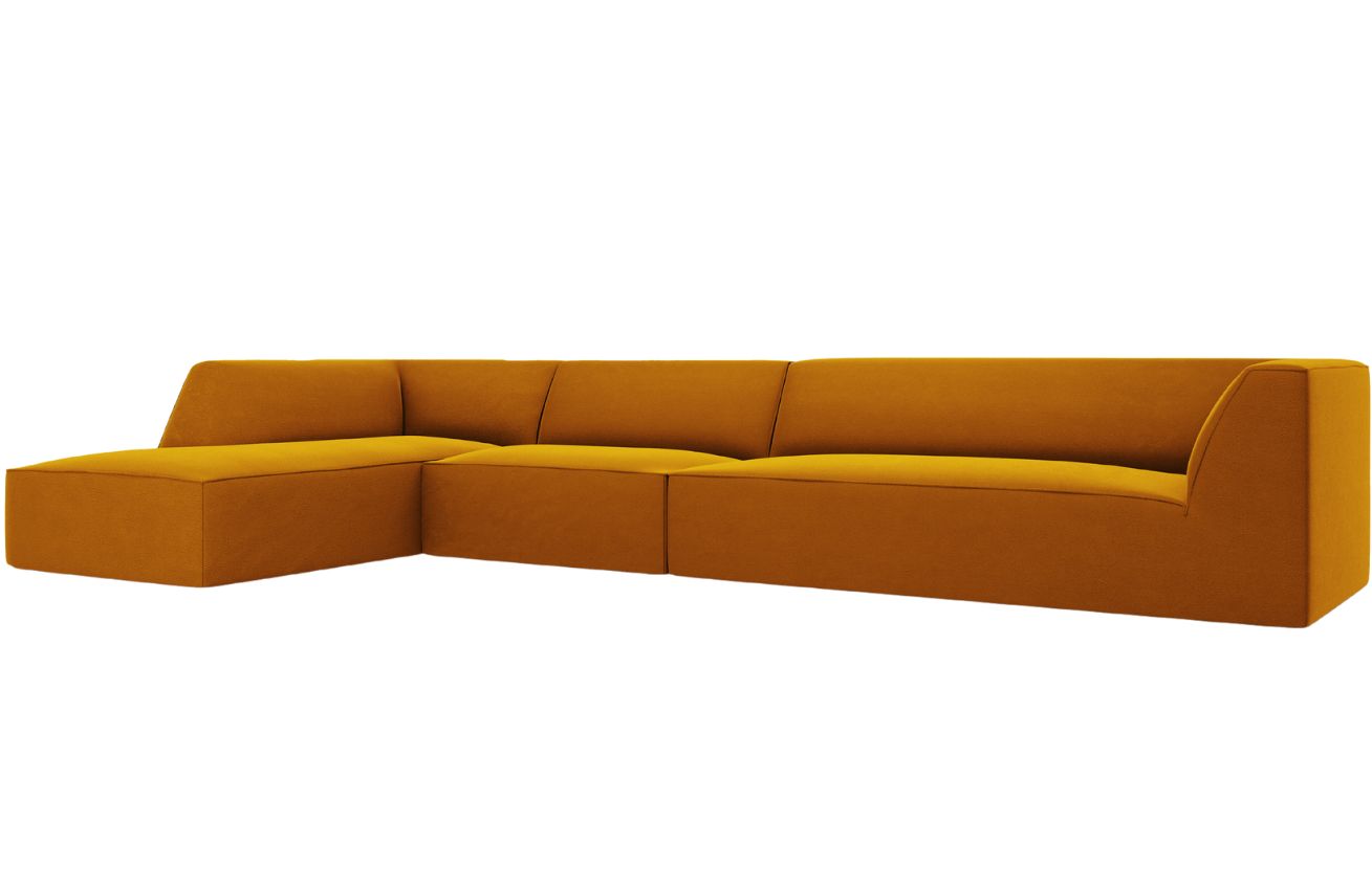 Žlut&aacute; sametov&aacute; rohov&aacute; pohovka MICADONI Ruby 366 cm, lev&aacute;