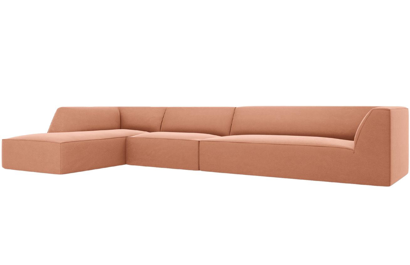 Růžov&aacute; sametov&aacute; rohov&aacute; pohovka MICADONI Ruby 366 cm, lev&aacute;