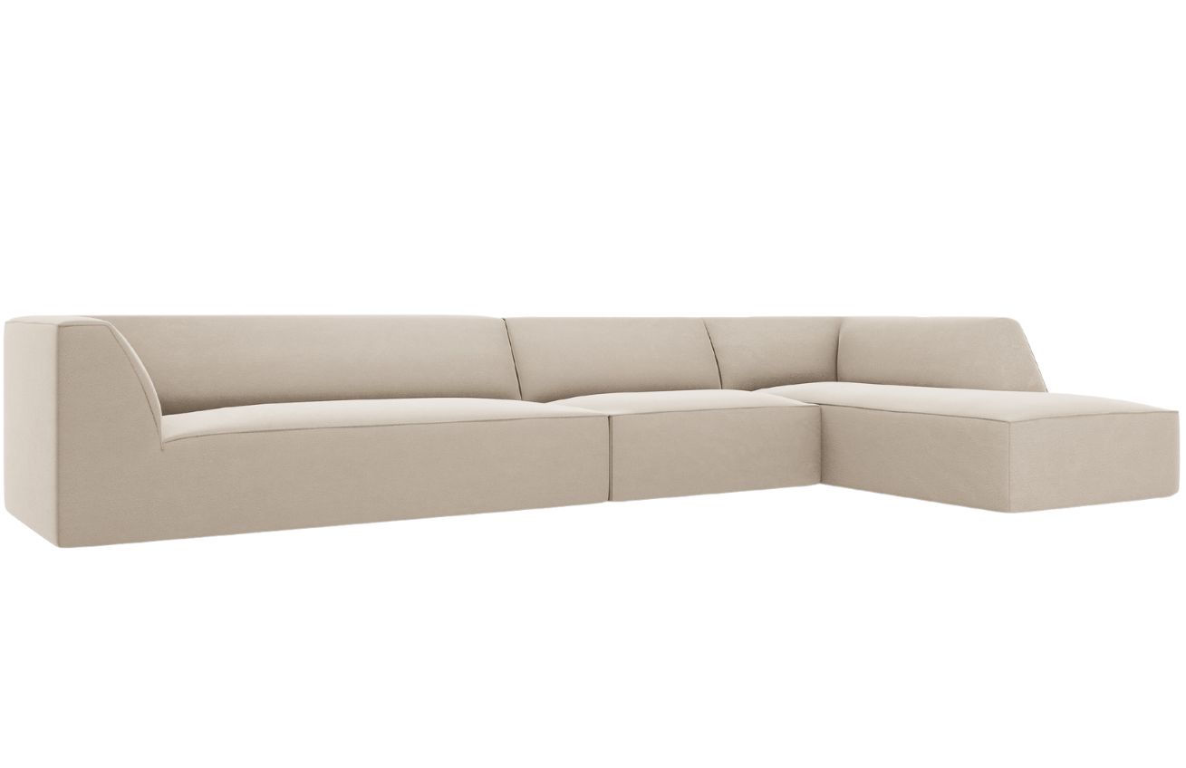 B&eacute;žov&aacute; sametov&aacute; rohov&aacute; pohovka MICADONI Ruby 366 cm, prav&aacute;