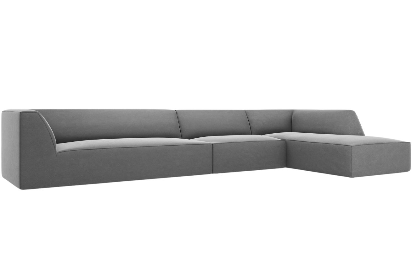 &Scaron;ed&aacute; sametov&aacute; rohov&aacute; pohovka MICADONI Ruby 366 cm, prav&aacute;