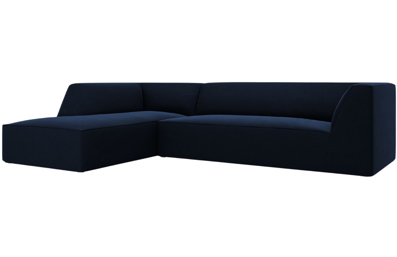 Kr&aacute;lovsky modr&aacute; sametov&aacute; rohov&aacute; pohovka MICADONI Ruby II. 273 cm, lev&aacute;